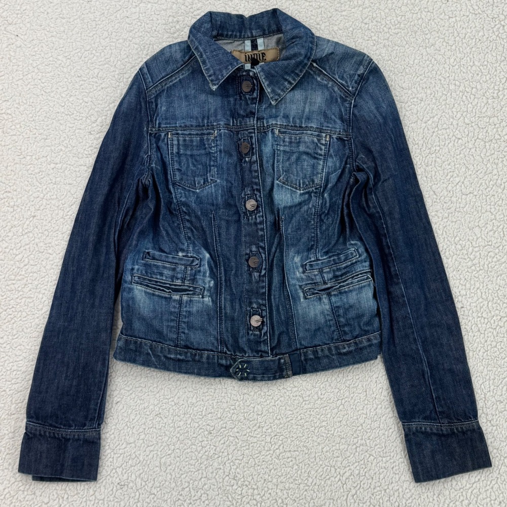 Indie Y2K Denim Jacket Junior Woman Size Medium Blue Flame Wash Button Front